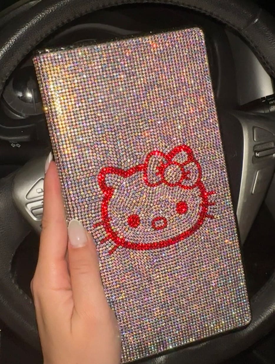 EXTRA BLING RHINESTONE CAR REGISTRATION AND INSURANCE DOCUMENT HOLDER, GLITTER CARD HOLDER, LETHER VEHICLE ACCESSORIES CAR COLOR KITTY GIRLY - Exotix Card