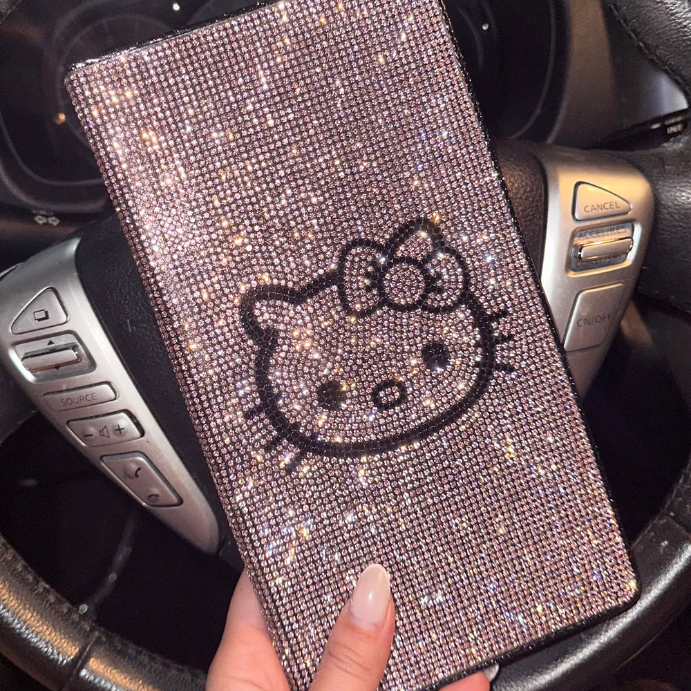 EXTRA BLING RHINESTONE CAR REGISTRATION AND INSURANCE DOCUMENT HOLDER, GLITTER CARD HOLDER, LETHER VEHICLE ACCESSORIES CAR PINK KITTY - Exotix Card