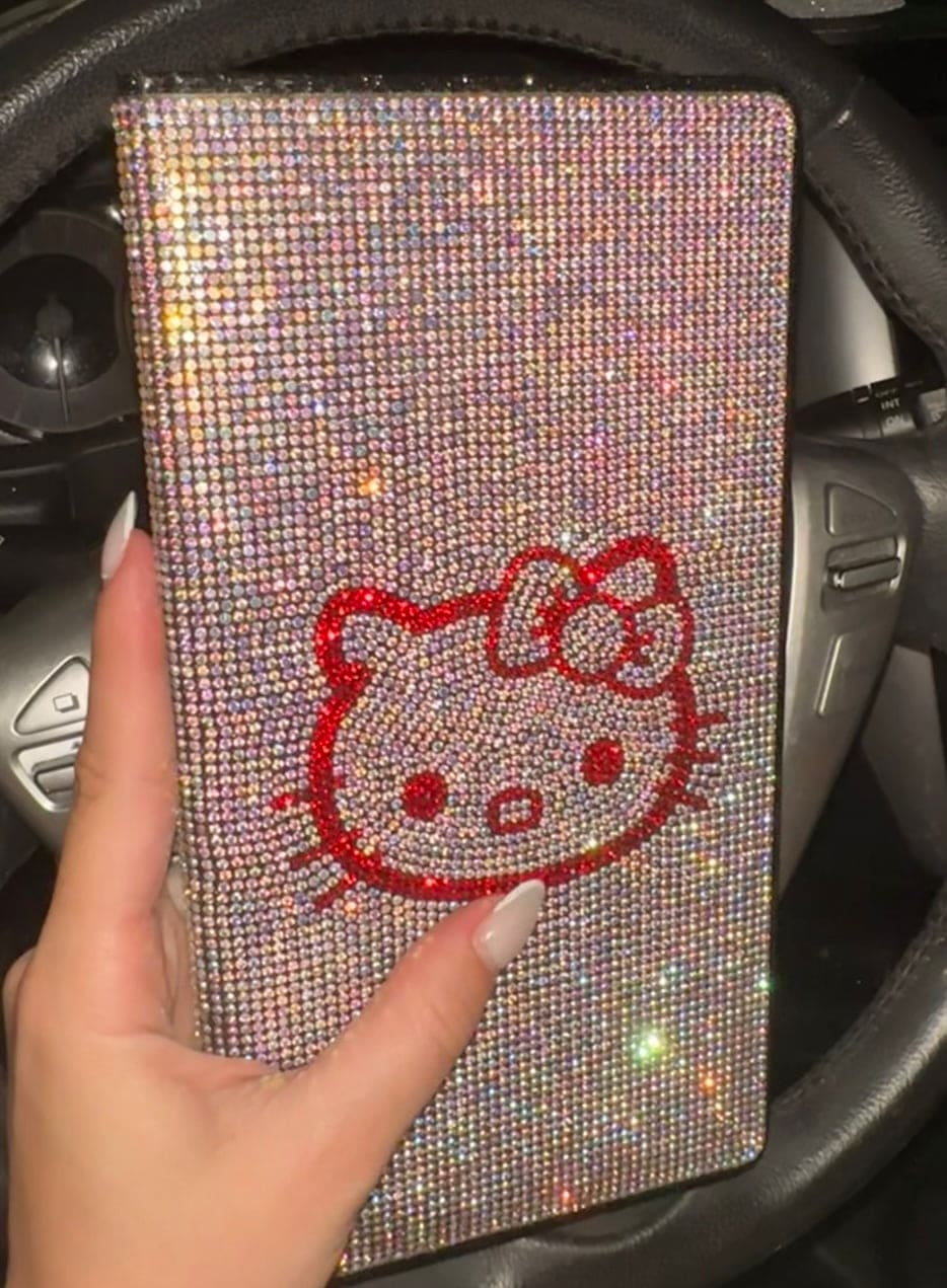 EXTRA BLING RHINESTONE CAR REGISTRATION AND INSURANCE DOCUMENT HOLDER, GLITTER CARD HOLDER, LETHER VEHICLE ACCESSORIES CAR COLOR KITTY GIRLY - Exotix Card